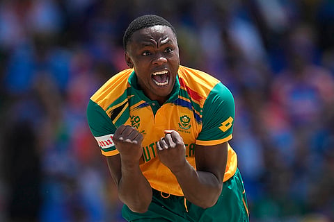 Kagiso Rabada celebrates the dismissal of India's Suryakumar Yadav